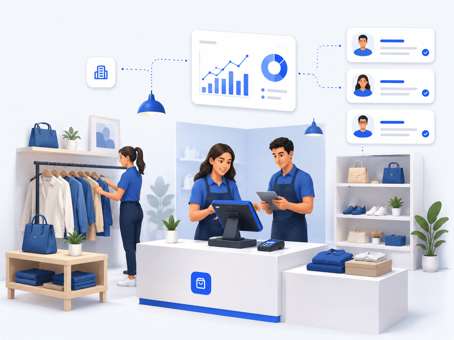 Tienda retail pequeña con paneles digitales